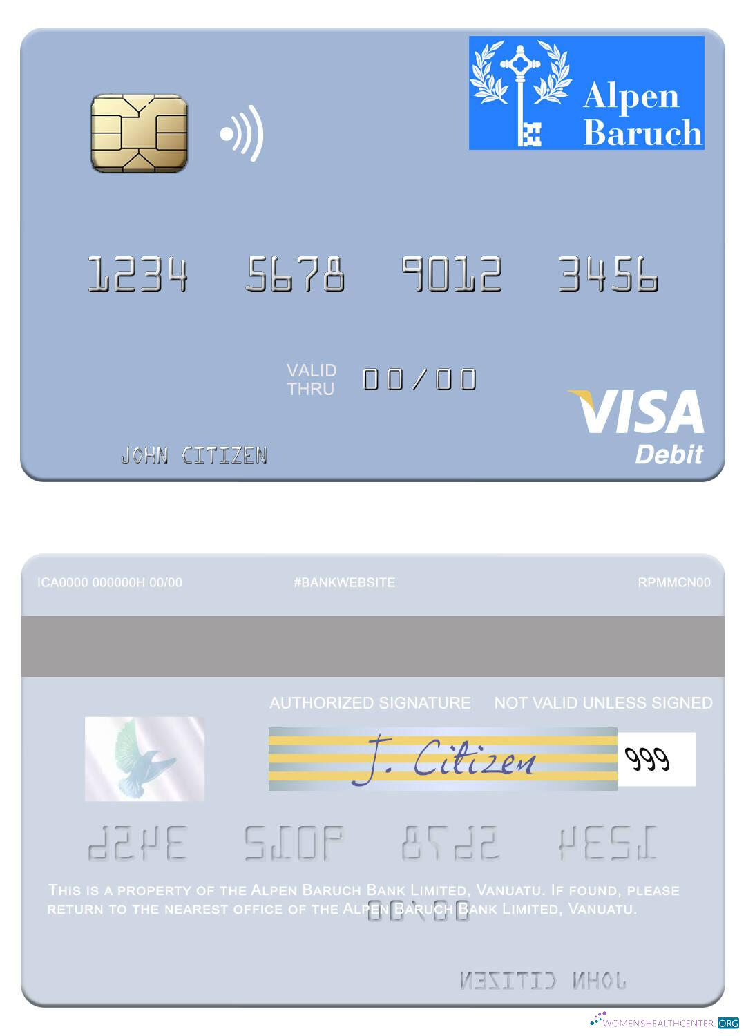 Download Vanuatu Alpen Baruch Bank Limited visa debit card Photoshop template